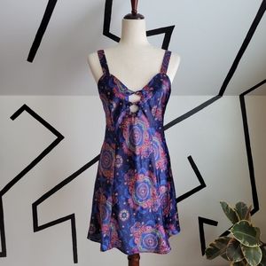 Kathryn Vintage Medallion Print Slip Dress with Bows - small